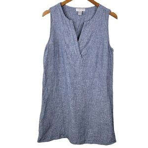 Kenar Linen Sleeveless V-Neck Shift Dress Blue Size 10